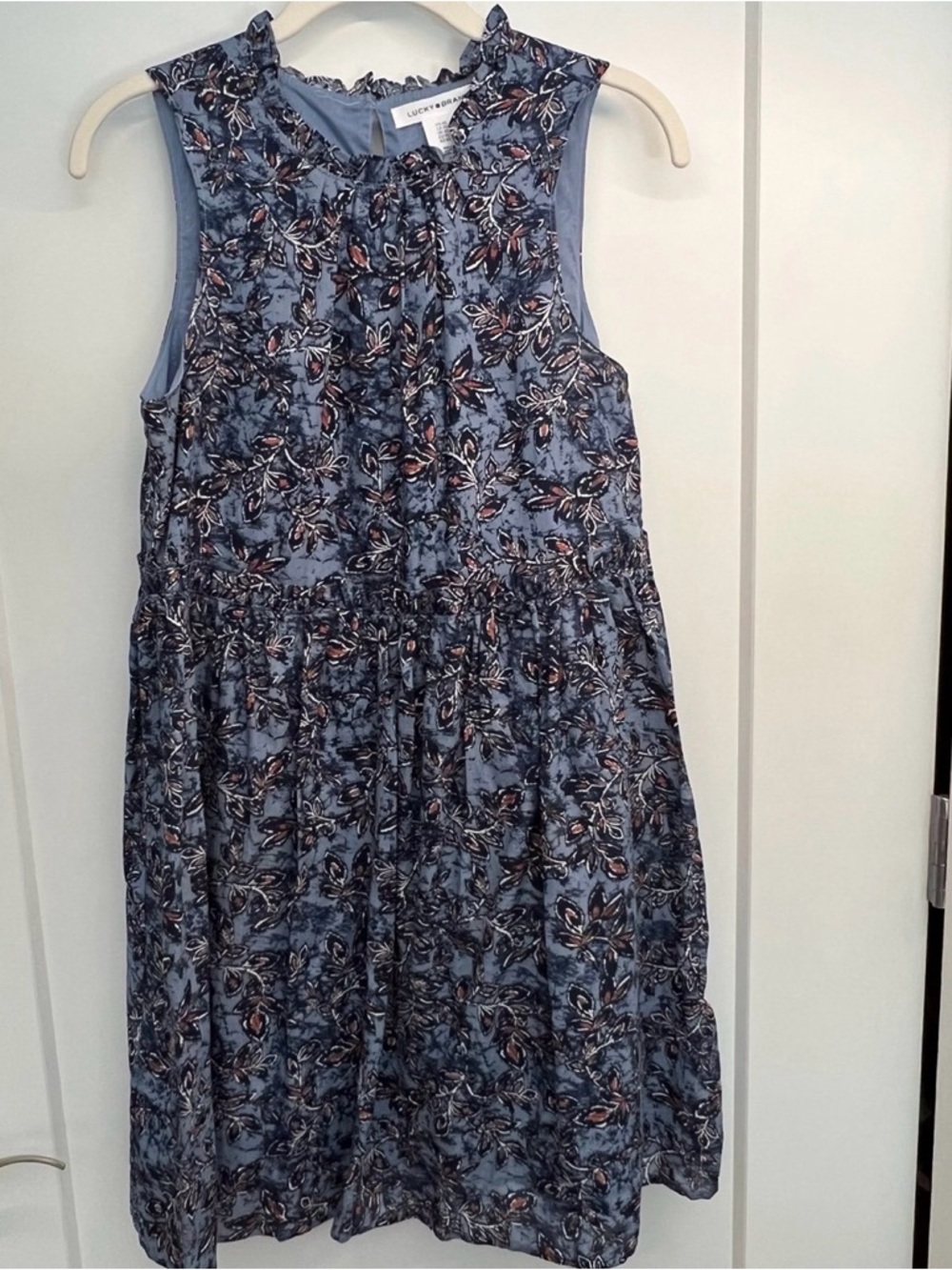 Lucky Brand Blue Floral Ruffle-Yoke Sleeveless Dress